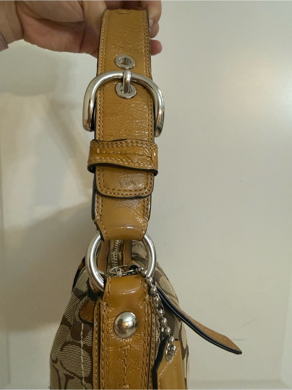 Coach Jacquard Hobo/Soho Signature Canvas Small Shoulder Bag in Khaki/Brass - Picture 3 of 7